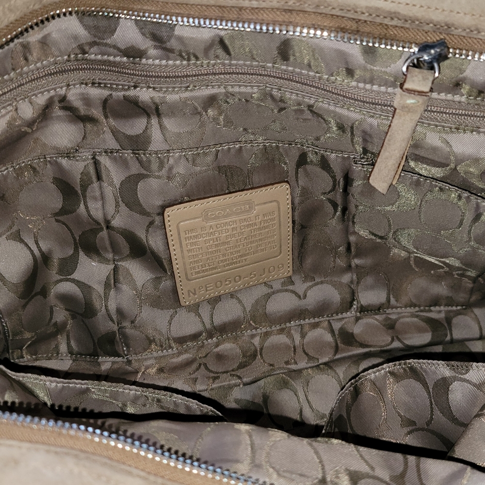 Coach Tan Suede Tote with Leather Trim - Picture 8 of 16